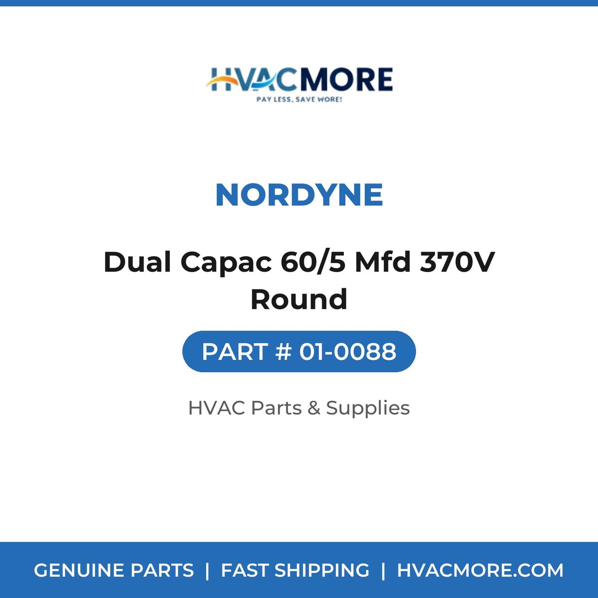 Nordyne Dual Capac 60/5 Mfd 370V Round 01-0088