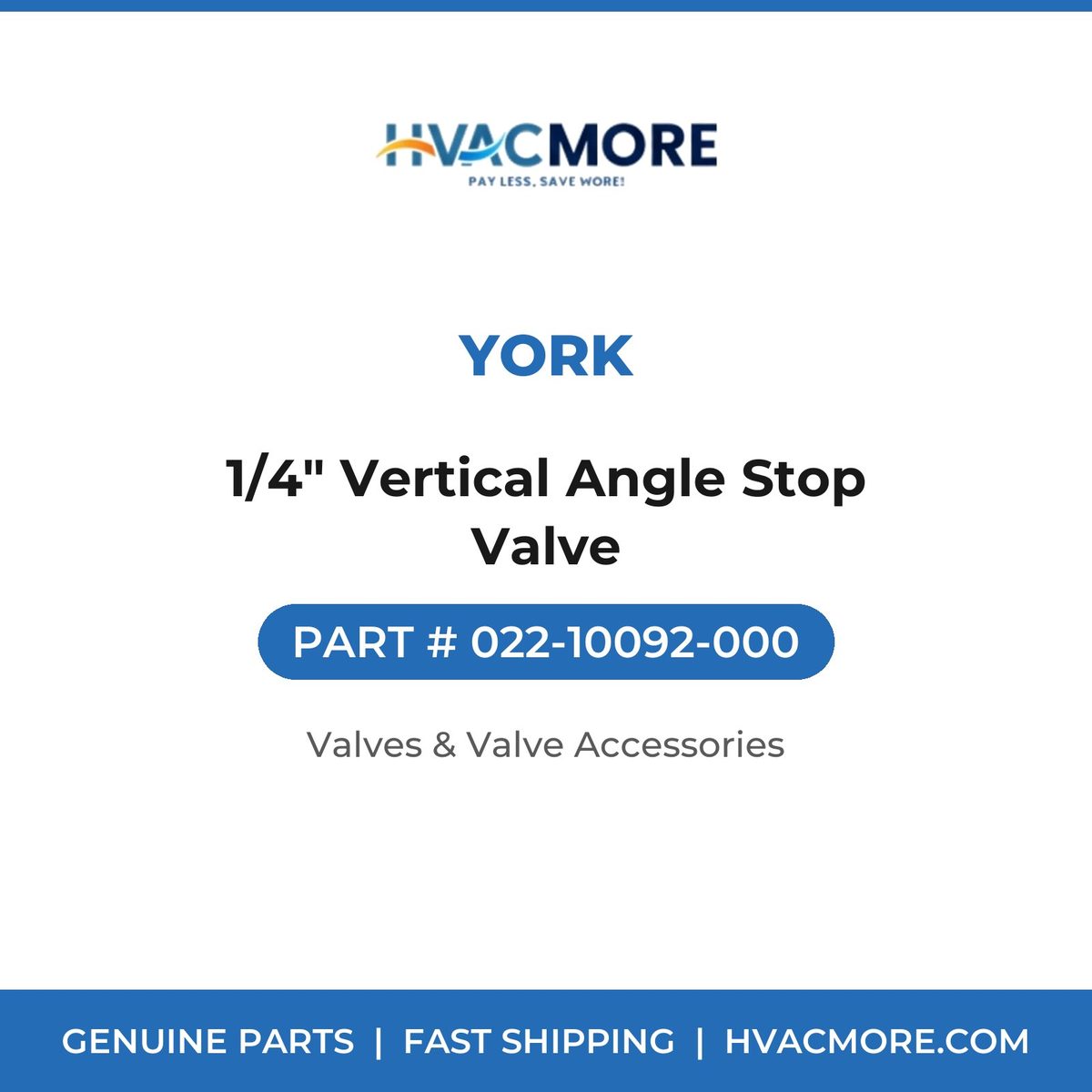 York 1/4" Vertical Angle Stop Valve 022-10092-000