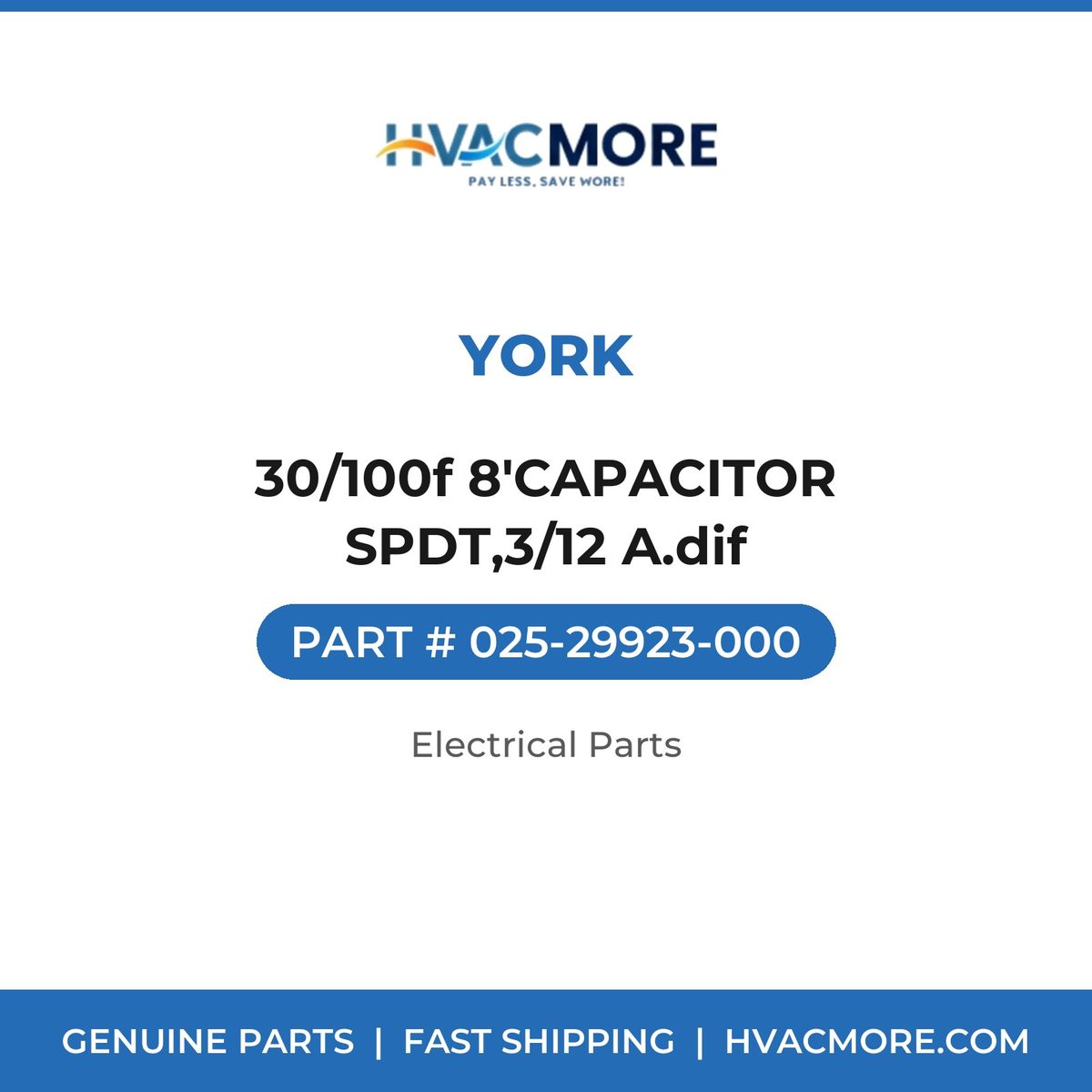 York 30/100f 8'CAPACITOR SPDT,3/12 A.dif 025-29923-000