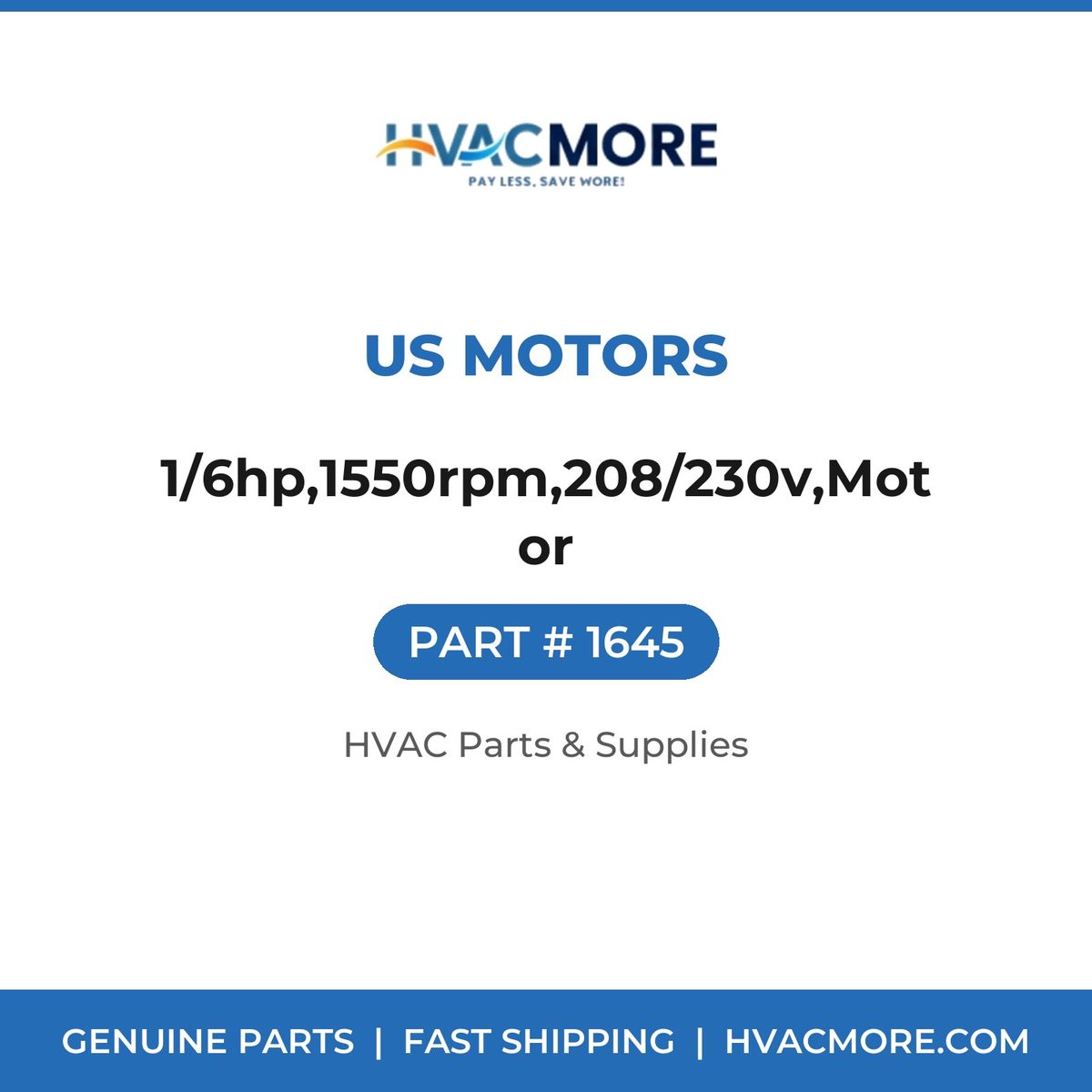 US Motors 1/6hp,1550rpm,208/230v,Motor 1645