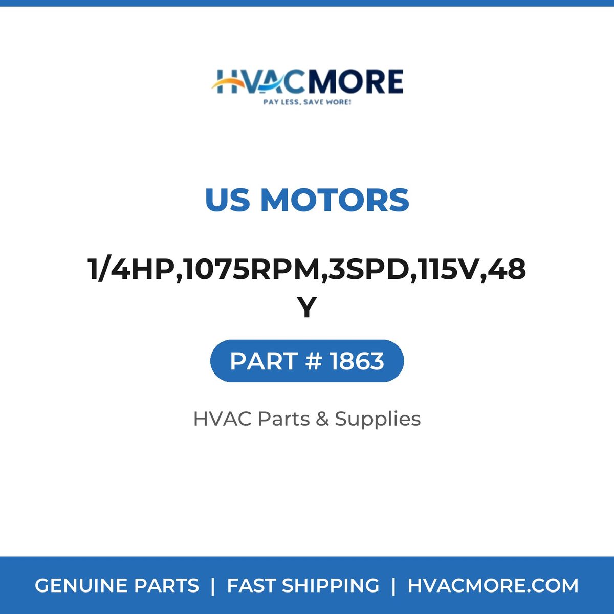 US Motors 1/4HP,1075RPM,3SPD,115V,48Y 1863