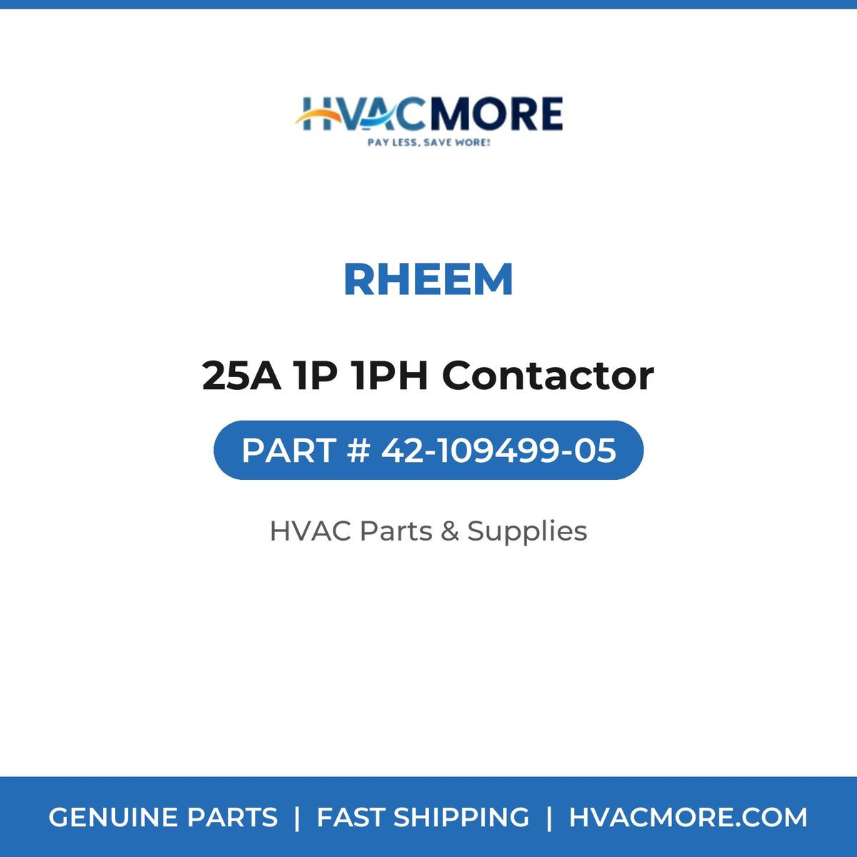 Rheem 25A 1P 1PH Contactor 42-109499-05