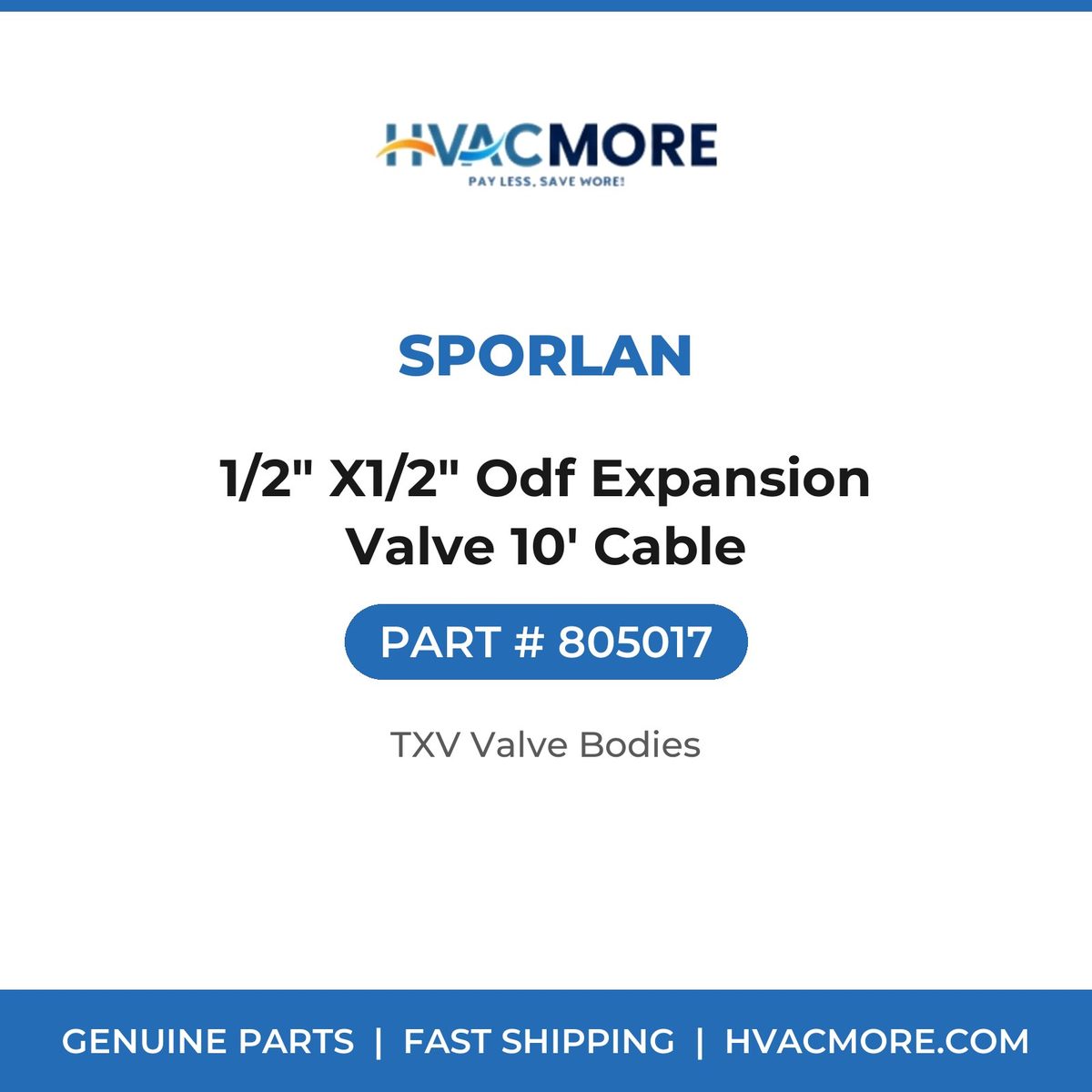 Sporlan 1/2" X1/2" Odf Expansion Valve 10' Cable 805017
