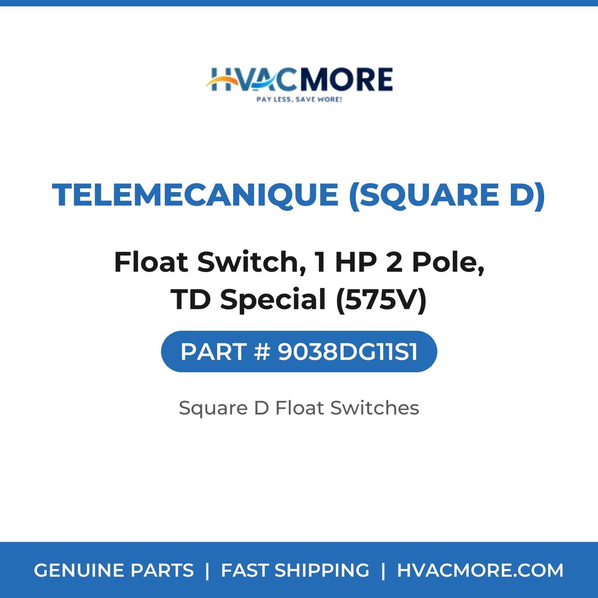 Telemecanique (Square D) Float Switch, 1 HP 2 Pole, TD Special (575V) 9038DG11S1