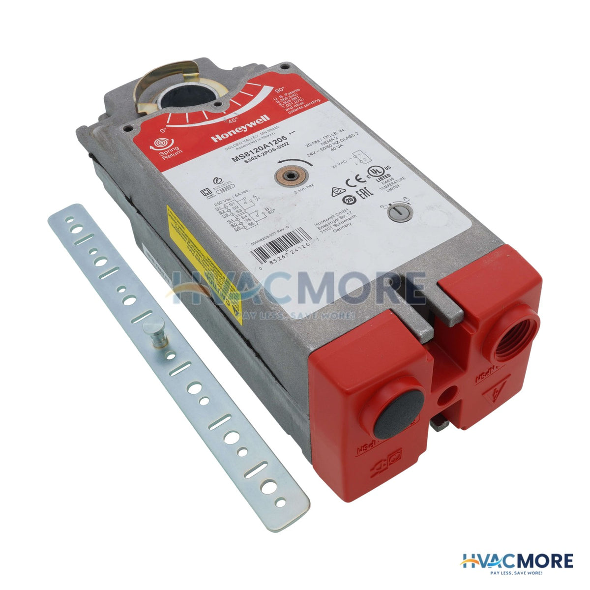Honeywell On/Off Damper Actuator W/ SR & aux. switches 24V (175 lb-in) MS8120A1205