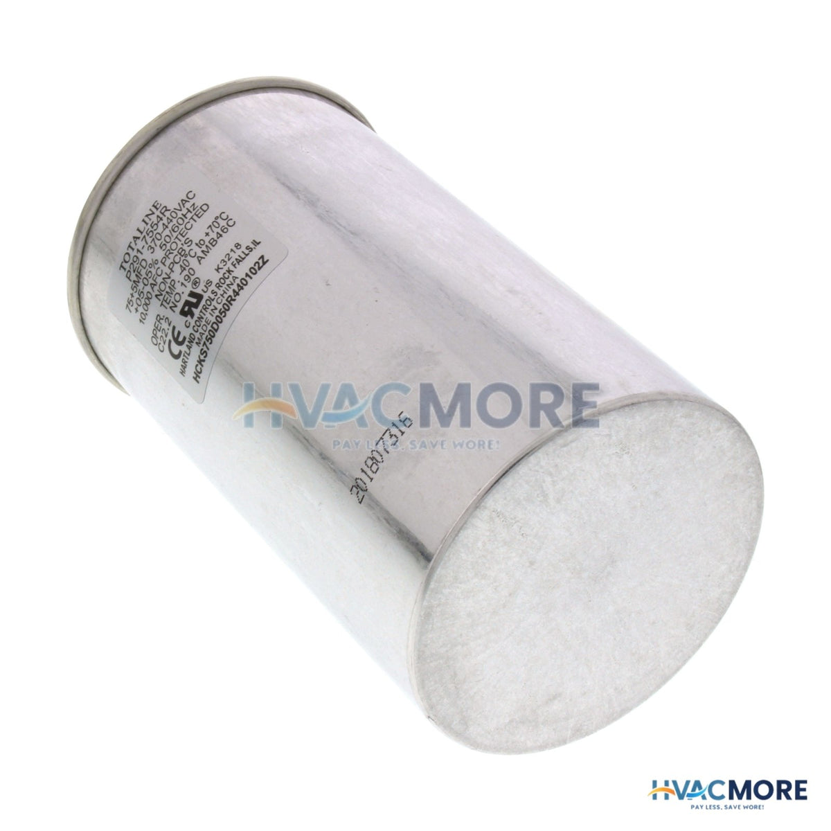 Carrier 440V Dual Round Run Capacitor, 75/5 MFD P291-7554R