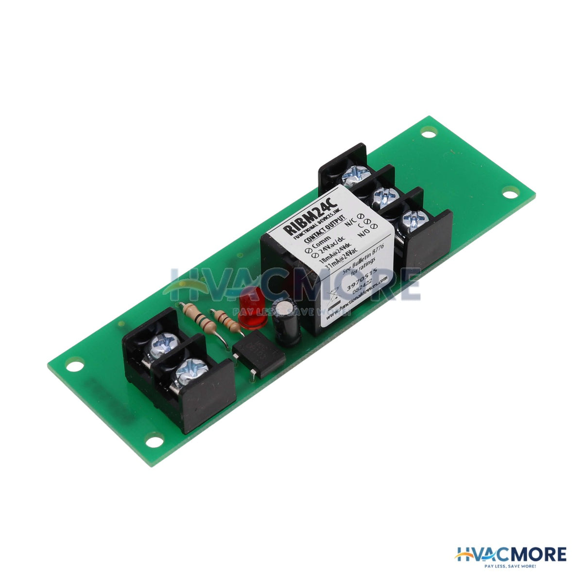 Functional Devices 4" Track Mount Relay 15 Amp SPDT & Override W/ 24 VAC/DC Coil RIBM24C