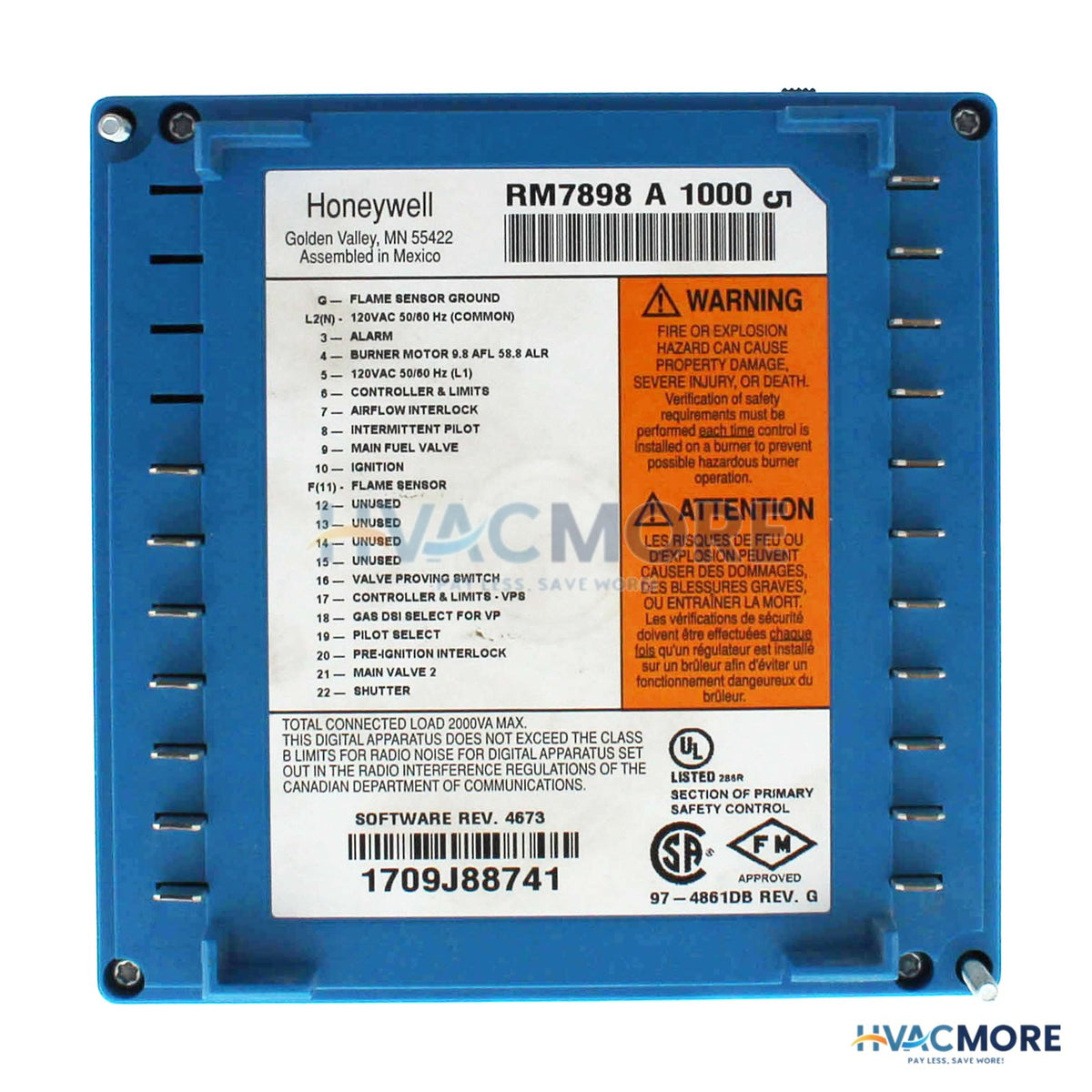 Honeywell On-Off Primary Control W/ VPS RM7898A1000