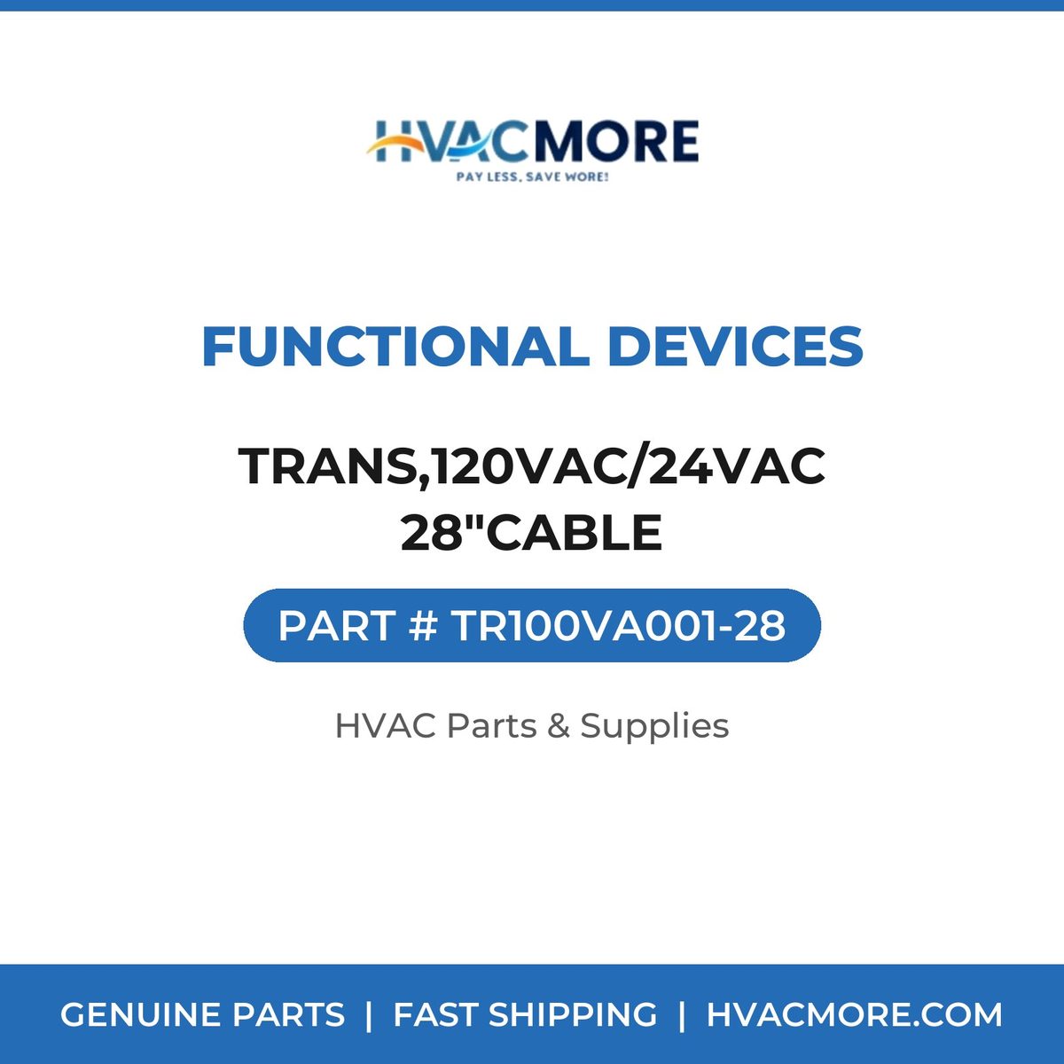 Functional Devices TRANS,120VAC/24VAC 28"CABLE TR100VA001-28