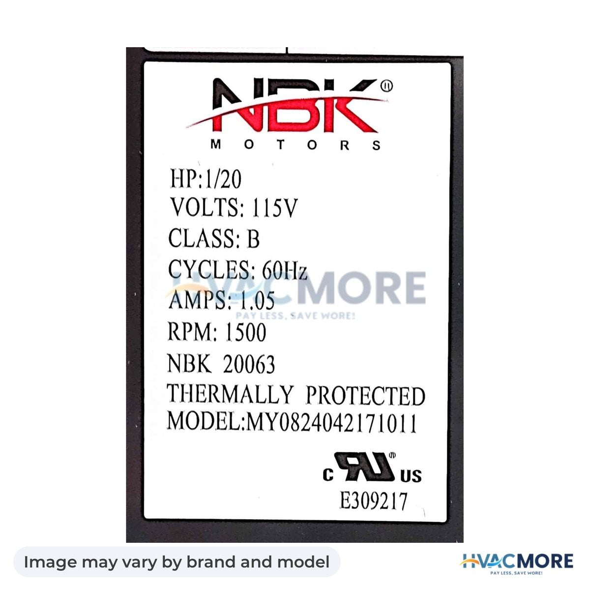 NBK Parts Blower Motor 115V HVM-1TDR2 - Image may vary by brand and model