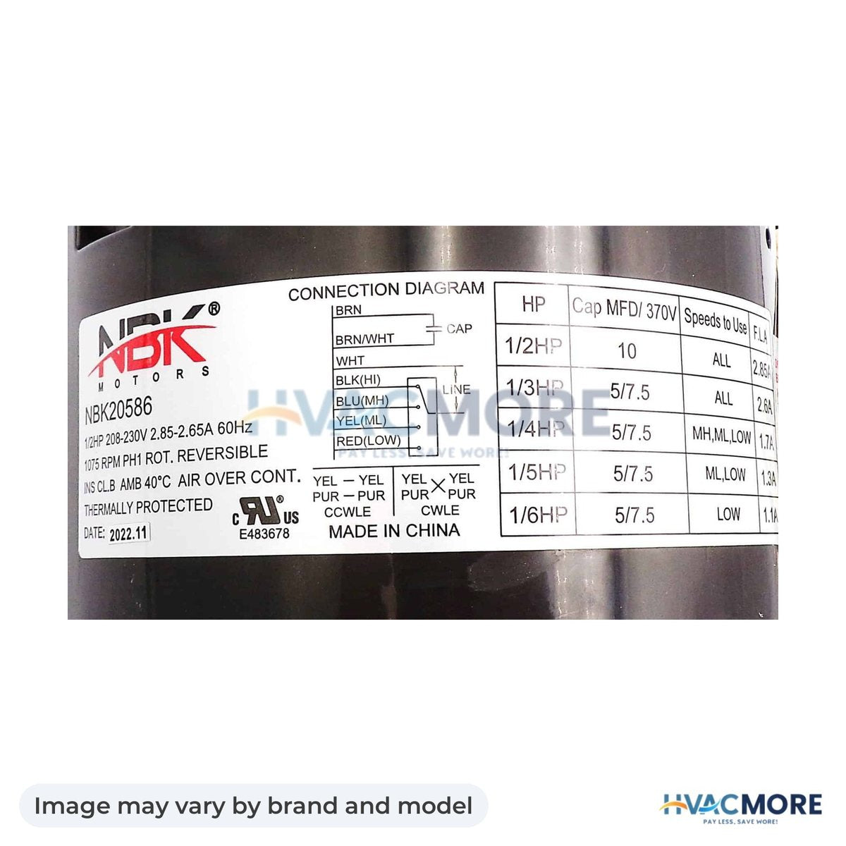 NBK Parts Blower Motor HVM-5461 - Image may vary by brand and model