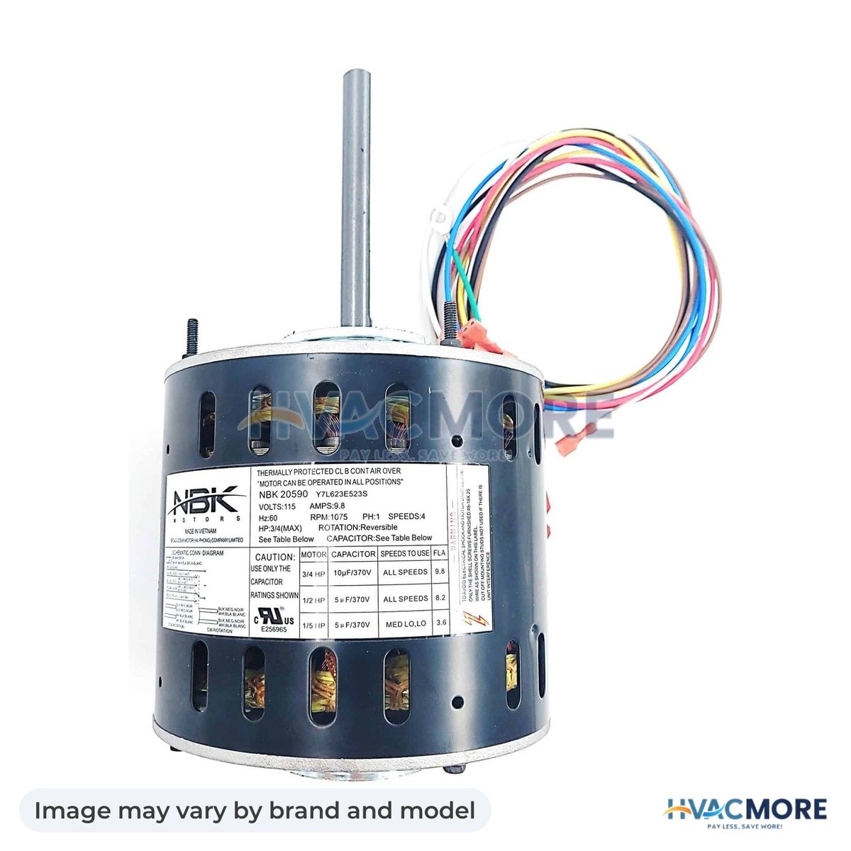 NBK Parts Drive Blower Motor 115V, 1075 RPM, 3/4-1/5 HP HVM-5470 - Image may vary by brand and model