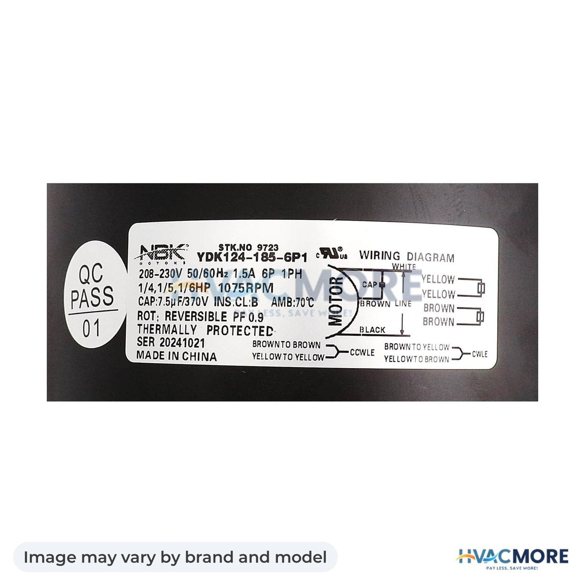 NBK Parts Multi Purpose Motor 208-230V, 1/4-1/5-1/6 HP, 1075 RPM HVM-9723 - Image may vary by brand and model