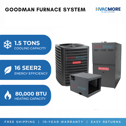 Goodman 1.5 Ton 16 SEER2 R32 AC And 80 Percent AFUE Gas Furnace System Upflow