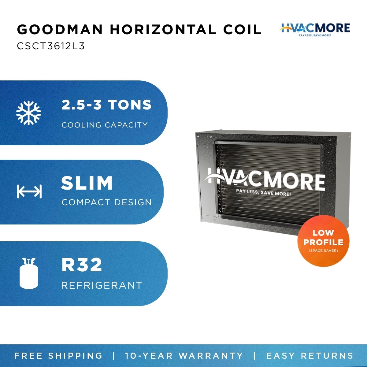 Goodman CSCT3612L3 2.5–3 Ton Slim Horizontal Slab Coil R-32