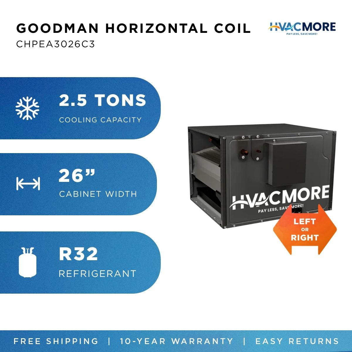 Goodman CHPEA3026C3 2.5 Ton Horizontal Cased Evaporator Coil R-32