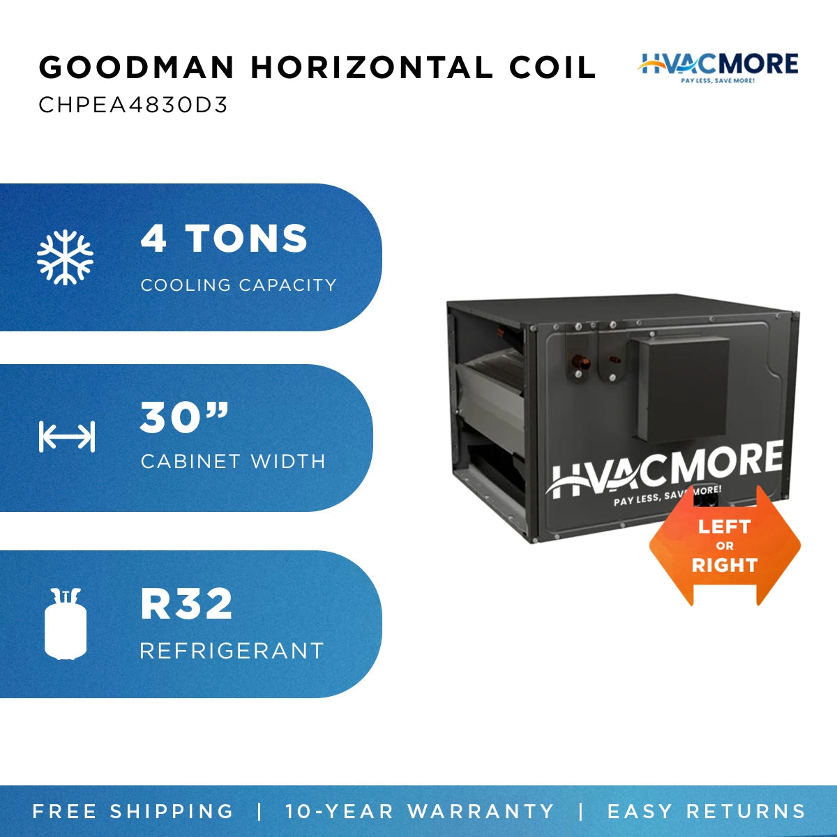 Goodman CHPEA4830D3 4 Ton Horizontal Cased Evaporator Coil R-32