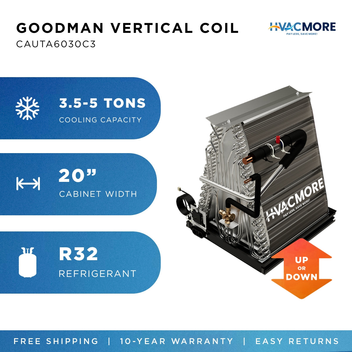 Goodman CAUTA6030C3 5 Ton Uncased Vertical Evaporator Coil R-32