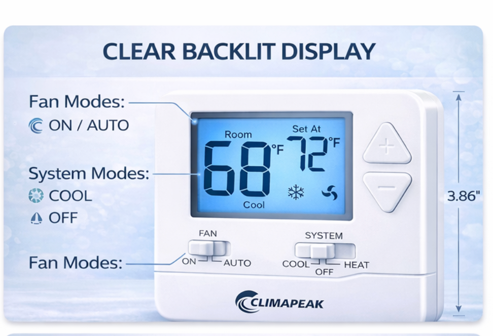 Digital Non Programmable Wall Thermostat Heat / Cool (Batteries Included)