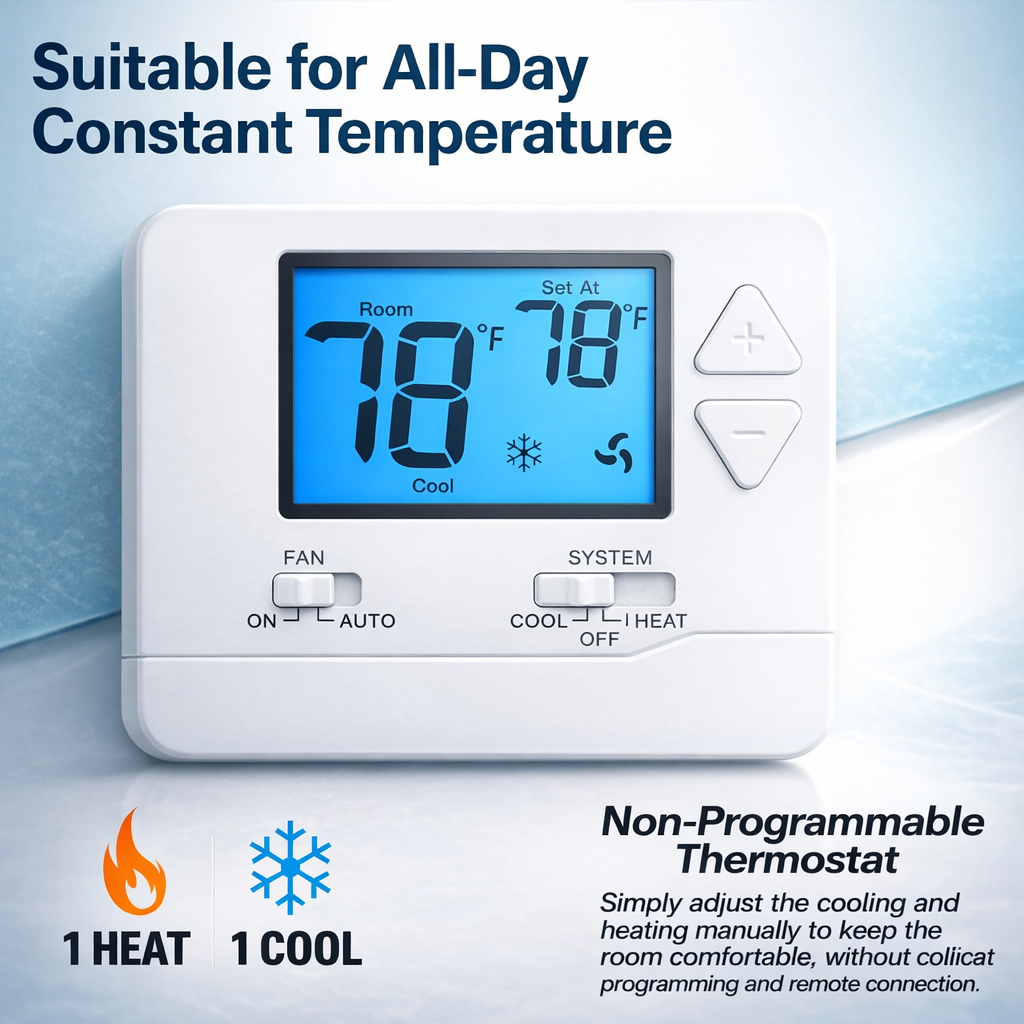 Digital Non Programmable Wall Thermostat Heat / Cool (Batteries Included)