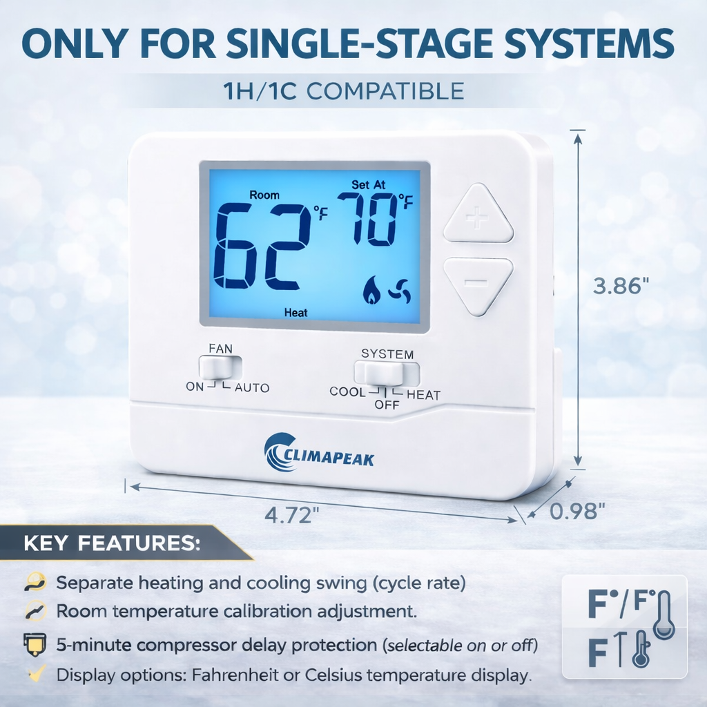 Digital Non Programmable Wall Thermostat Heat / Cool (Batteries Included)