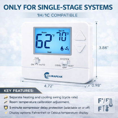 Digital Non Programmable Wall Thermostat Heat / Cool (Batteries Included)