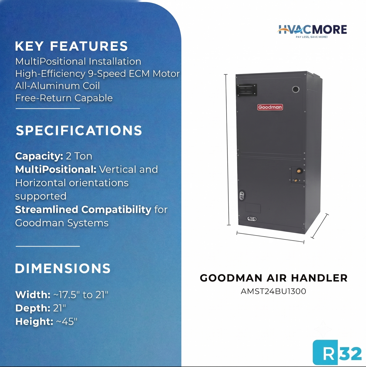 Goodman 2 Ton Multi Positional Air Handler AMST24BU1300