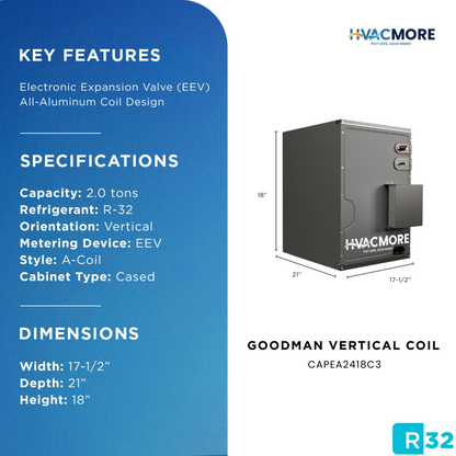 Goodman 2 Ton 21" Cased Upflow/Downflow Evaporator Coil EEV R-32 - CAPEA2418C3