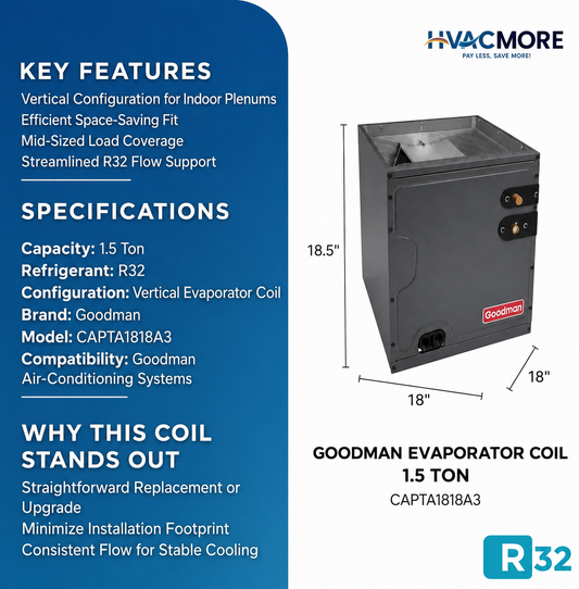 Goodman 3.5 Ton Cased Evaporator A-Coil 24.5" Cabinet Upflow/Downflow R-32 - CAPFA4226D3