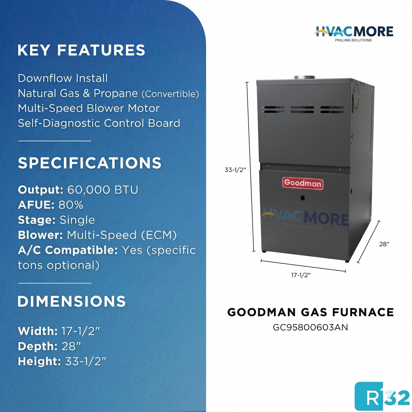 GC9S800603AN | GOODMAN | 60K BTU | Downflow