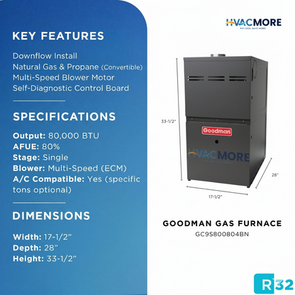 GC9S800804BN | GOODMAN | 80K BTU | Downflow