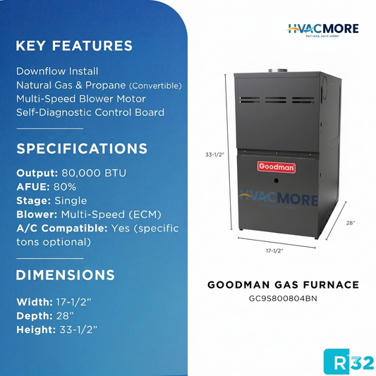 GC9S800804BN | GOODMAN | 80K BTU | Downflow