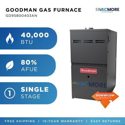 Goodman 40,000 BTU 80% AFUE Single-Stage Gas Furnace Downflow/Horizontal 14" Cabinet R-32