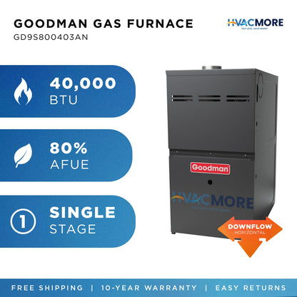 Goodman 40,000 BTU 80% AFUE Single-Stage Gas Furnace Downflow/Horizontal 14" Cabinet R-32