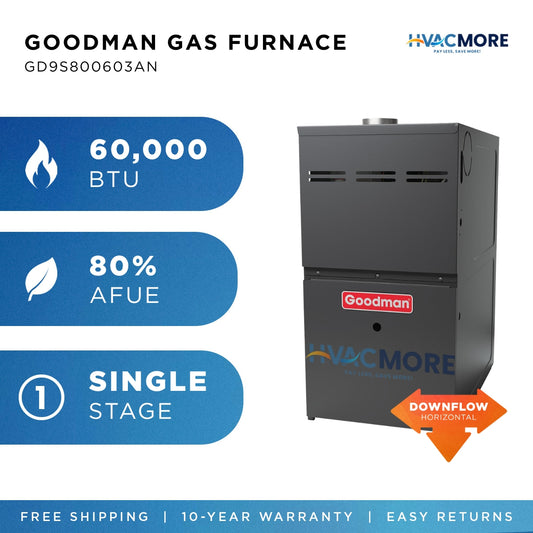 Goodman 60,000 BTU 80% AFUE Single-Stage Gas Furnace Downflow/Horizontal 14" Cabinet R-32