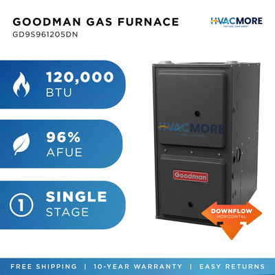 Goodman 120,000 BTU 96% AFUE Single-Stage Gas Furnace Downflow/Horizontal 24.5" Cabinet R-32