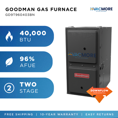 Goodman 40,000 BTU 96% AFUE Two-Stage Gas Furnace Downflow/Horizontal 17.5" Cabinet R-32