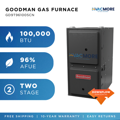 Goodman 100,000 BTU 96% AFUE Two-Stage Gas Furnace Downflow/Horizontal 21" Cabinet R-32