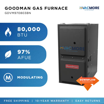 Goodman 80,000 BTU 97% AFUE Modulating Variable Speed Gas Furnace Downflow/Horizontal 17.5" Cabinet R-32