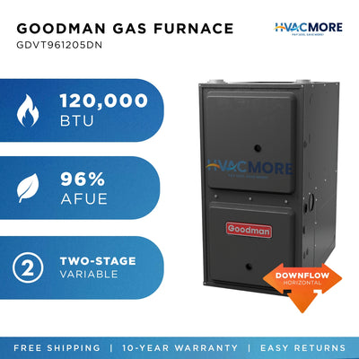 Goodman 120,000 BTU 96% AFUE Two-Stage Variable Speed Gas Furnace Downflow/Horizontal 24.5" Cabinet R-32