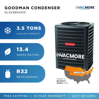 Goodman 3.5 Ton 13.4 SEER2 Single-Stage AC Condenser R-32 Northern Region
