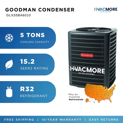 Goodman Single-Stage AC Condenser R-32, 1.5 to 5 Ton (13.4 to 15.2 SEER2)