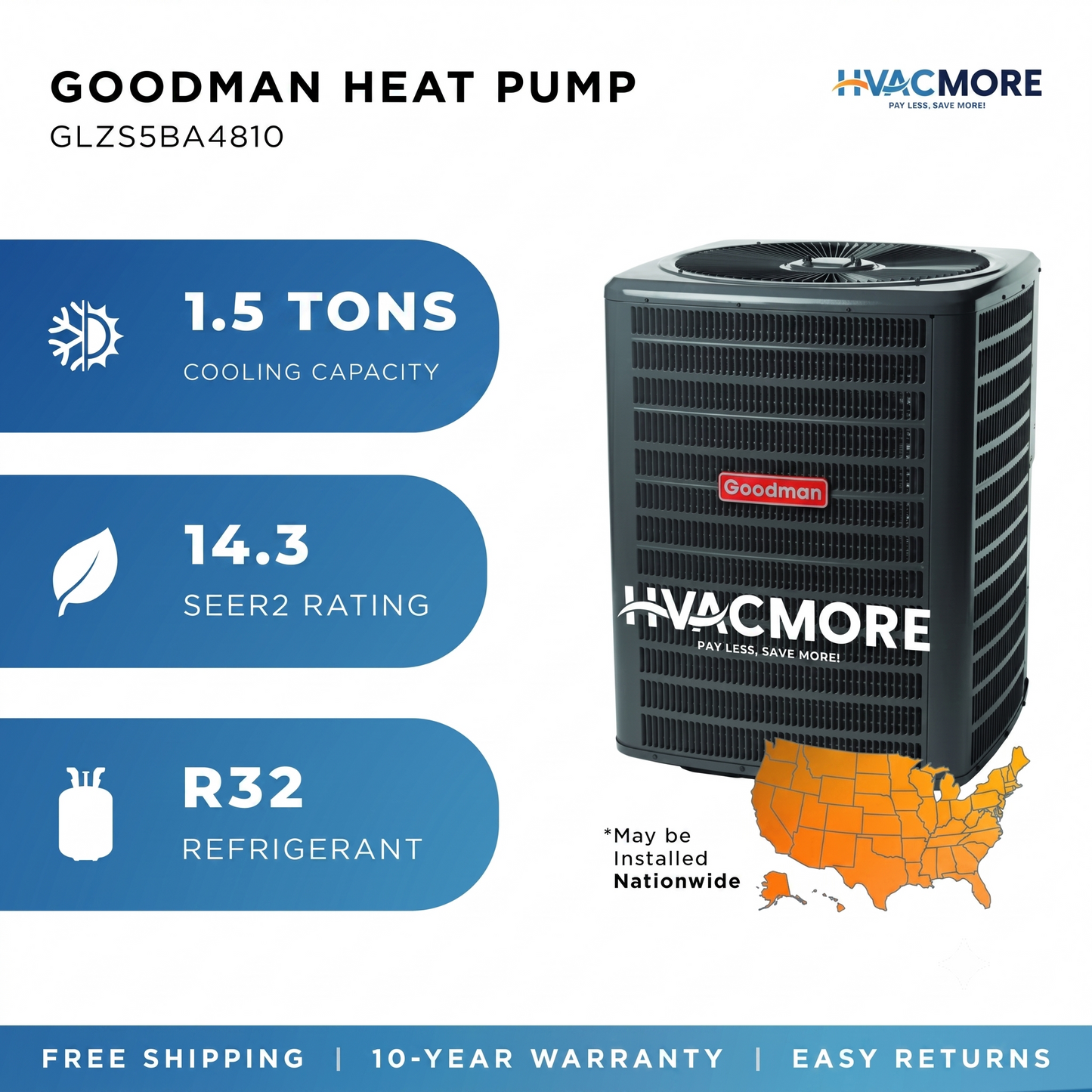 Goodman 1.5 Ton Heat Pump Condenser 14.3 SEER2