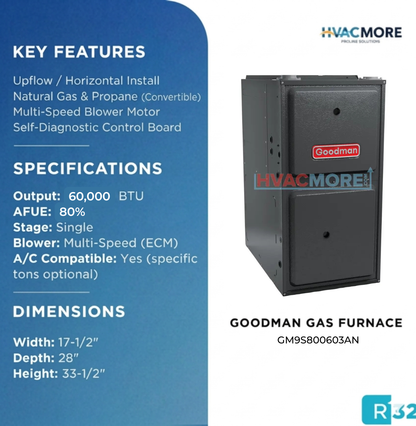 GM9S800603AN | GOODMAN | 60K BTU | Upflow/Horizontal