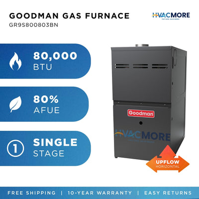 Goodman 80,000 BTU 80% AFUE Single-Stage Gas Furnace Upflow/Horizontal 17.5" Cabinet R-32