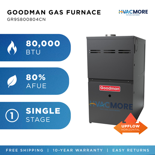 Goodman 80,000 BTU 80% AFUE Single-Stage Gas Furnace Upflow/Horizontal 21" Cabinet R-32
