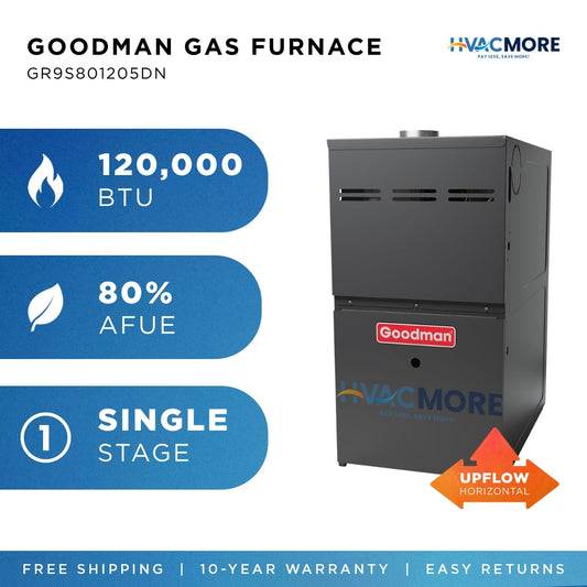 Goodman 120,000 BTU 80% AFUE Single-Stage Gas Furnace Upflow/Horizontal 24.5" Cabinet R-32