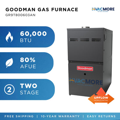 Goodman 60,000 BTU 80% AFUE Two-Stage Gas Furnace Upflow/Horizontal 14" Cabinet R-32