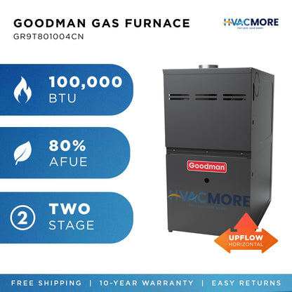 Goodman 100,000 BTU 80% AFUE Two-Stage Gas Furnace Upflow/Horizontal 21" Cabinet R-32