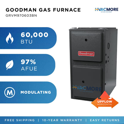 Goodman 60,000 BTU 97% AFUE Modulating Variable Speed Gas Furnace Upflow/Horizontal 17.5" Cabinet R-32